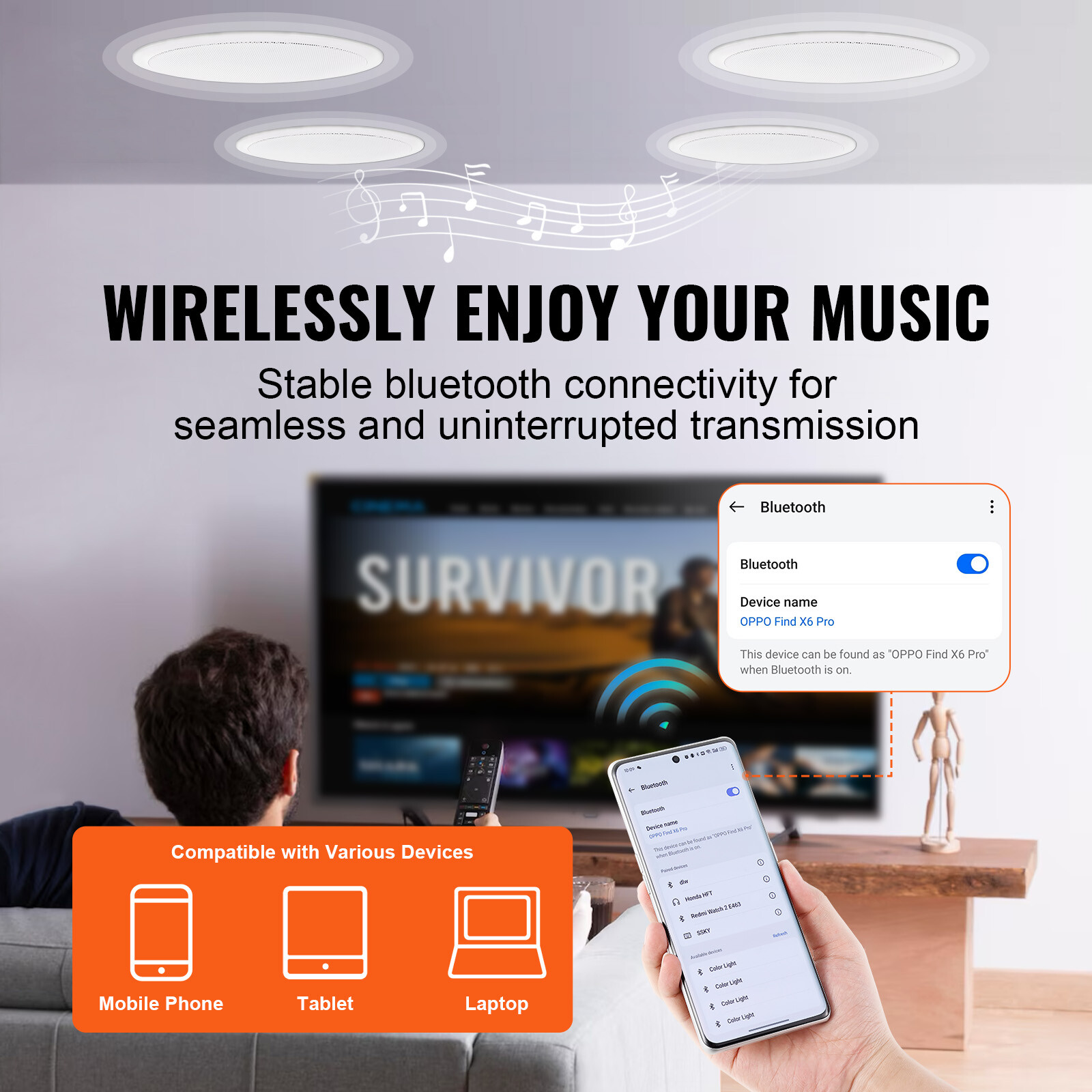 VEVOR 4 PCs 6.5'' Bluetooth Ceiling Speakers 150W Flush Mount in-Wall Speaker