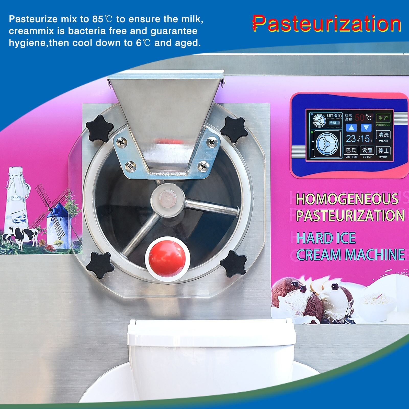 Kolice Commercial Gelato Hard Ice Cream Machine with Pasteurizer Function