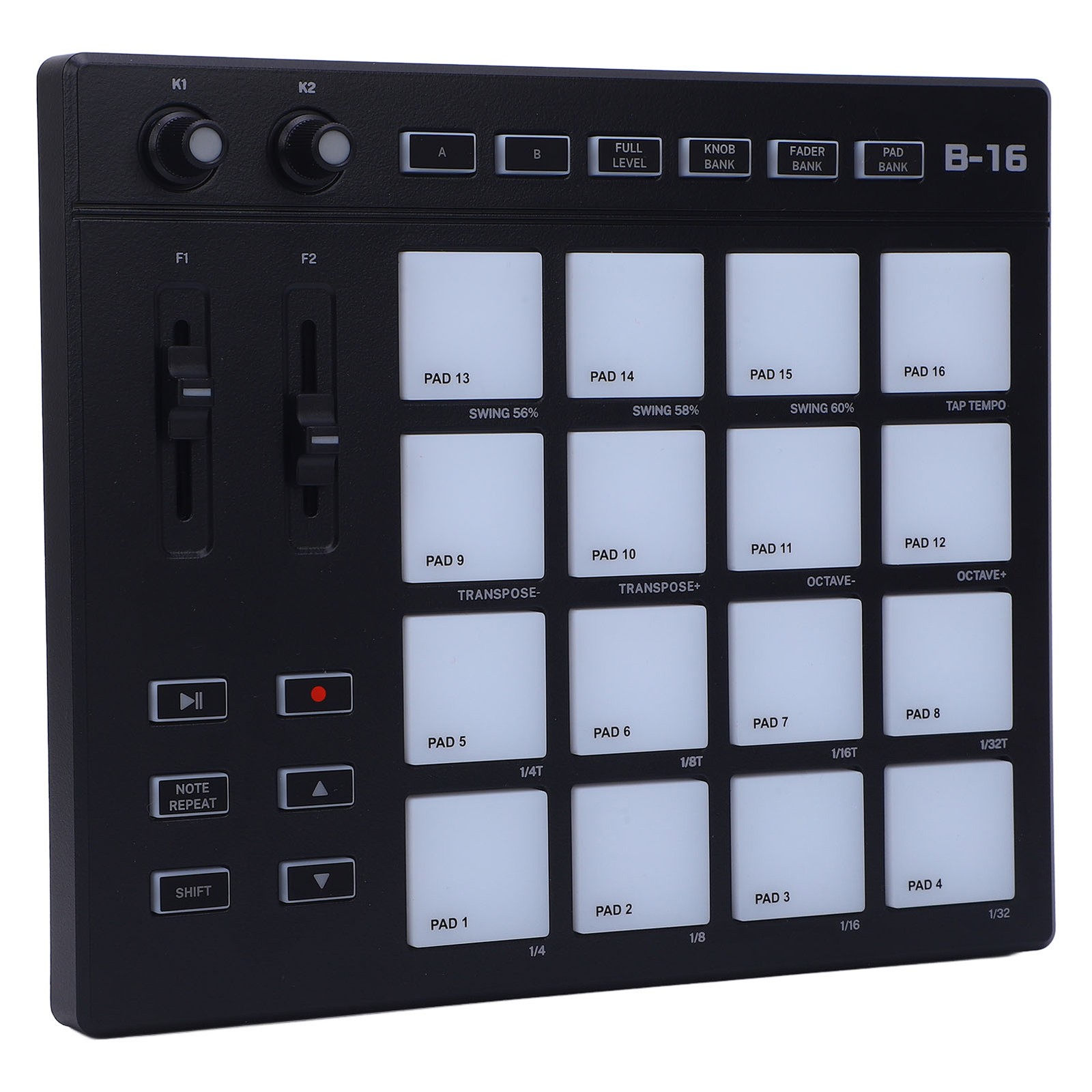 MIDI Controller With 16 Drum Pads 2 Assignable Fader Knobs RGB Portable MIDI