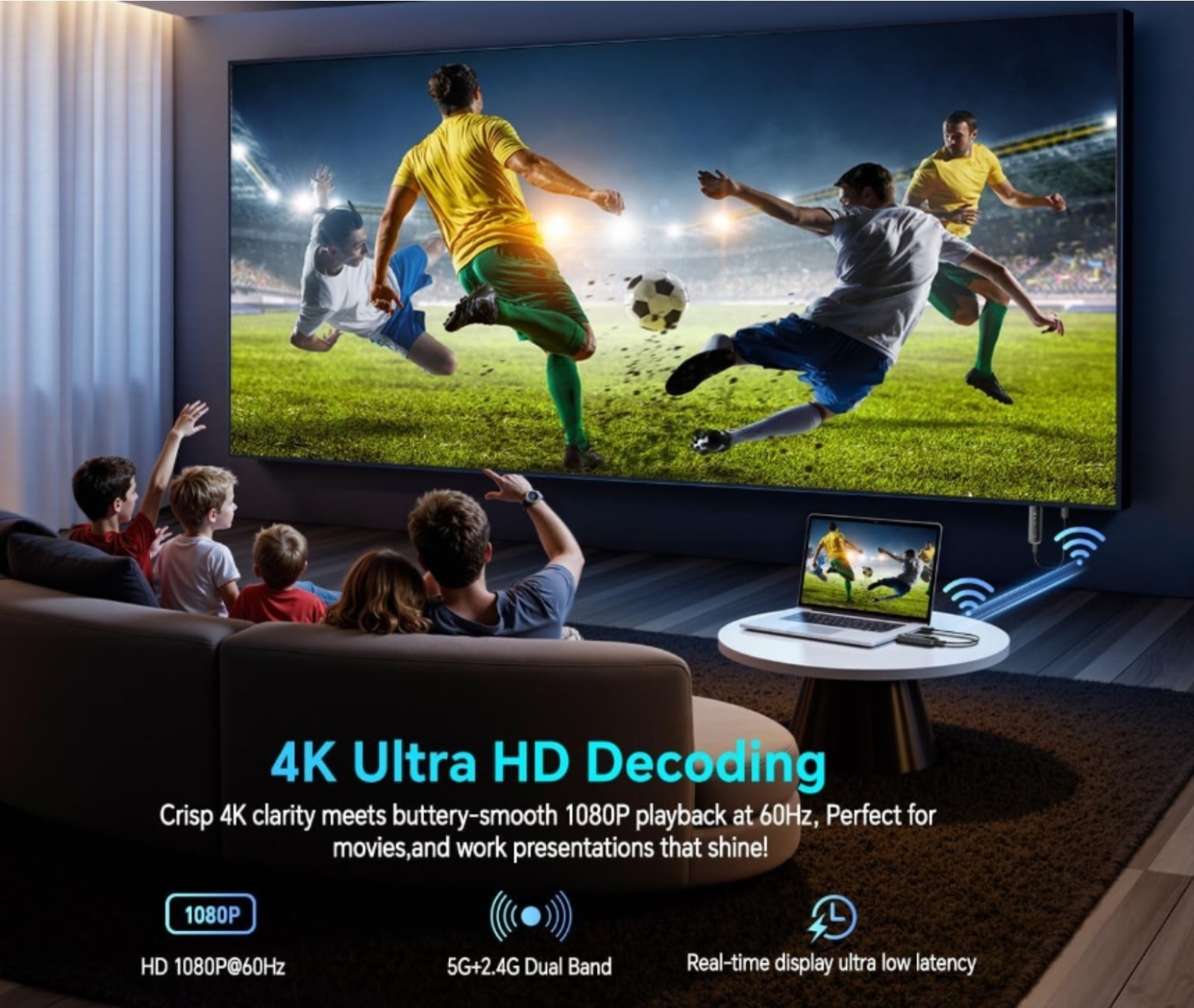 Wireless HDMI Transmitter and Receiver 328FT/100M,4K Decode Plug & Play Portable