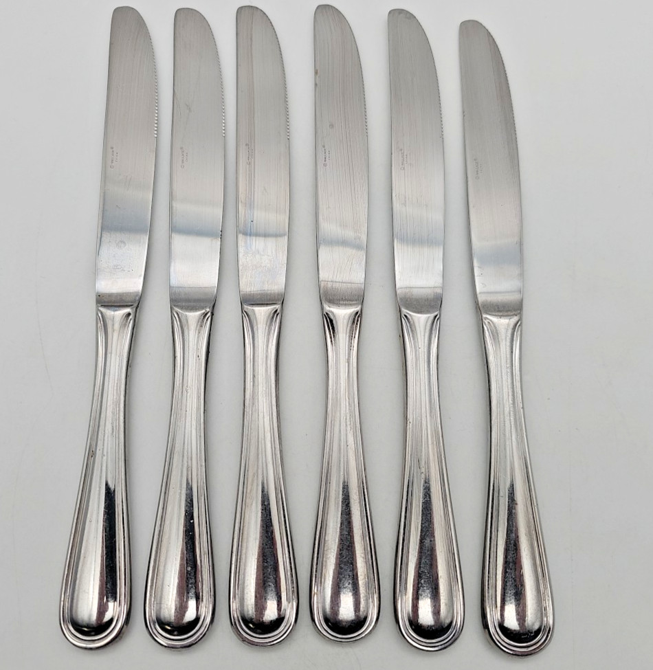 Lot of 6 Wallace WAS159 Stainless Dinner Knives 9" Glossy  Outline Edge Flatware