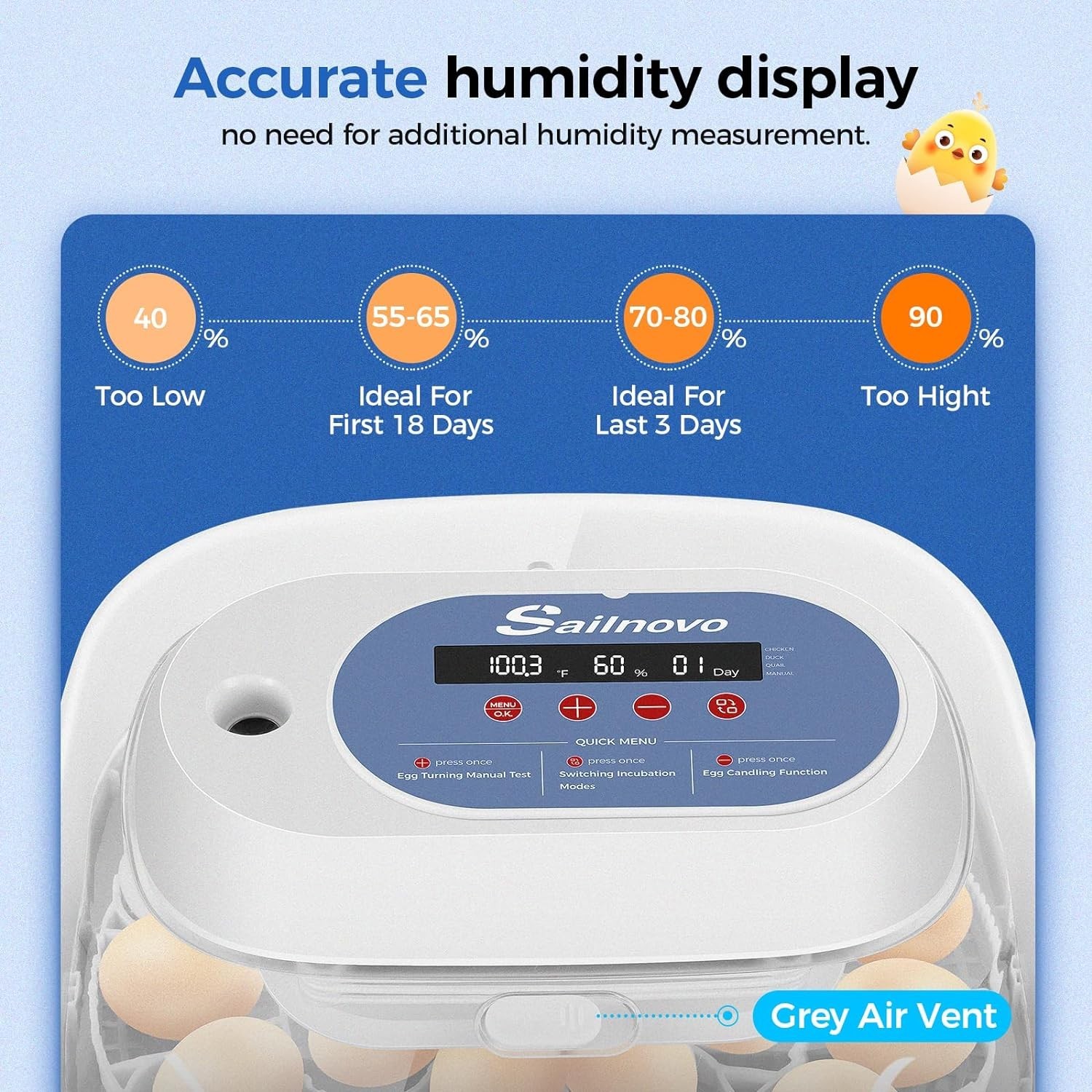 18 Eggs Incubators w/Automatic Egg Turning Temperature Control &Humidity Control