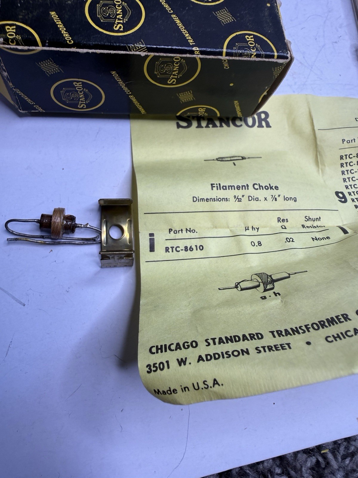 Stancor RTC-8610 Filament Choke 0.8µH Vintage Tube Radio w Box