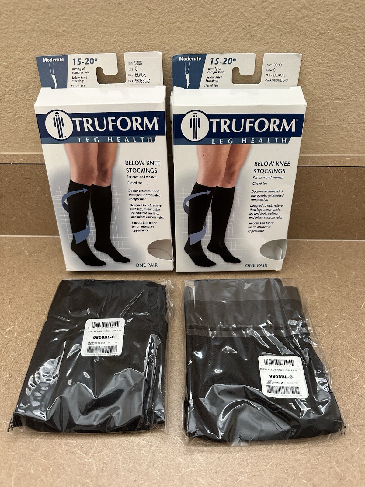 Lot 2 TruForm Leg Health 15-20 Below Knee Stockings Black Closed Toe Size C NEW
