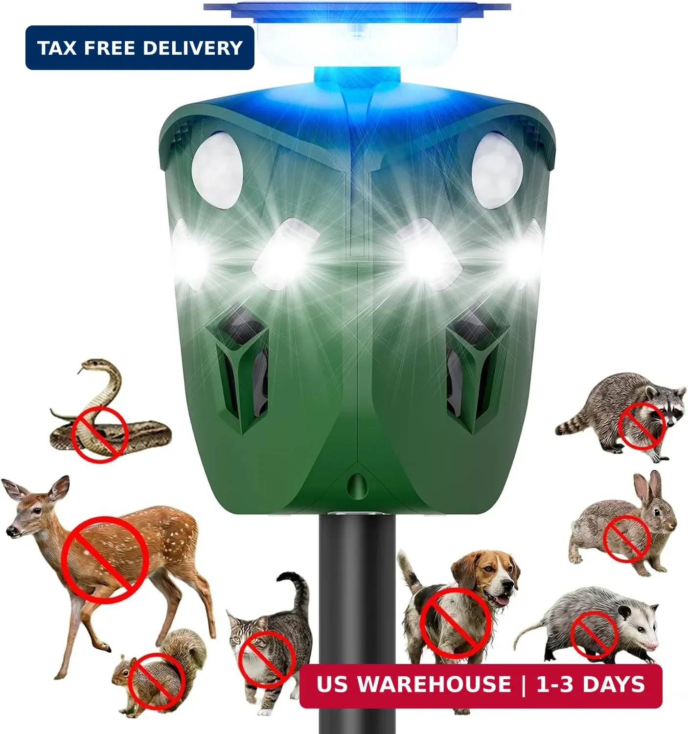 Solar Ultrasonic Animal Repellent for Garden & Yard, 360° Motion-Activated Deer
