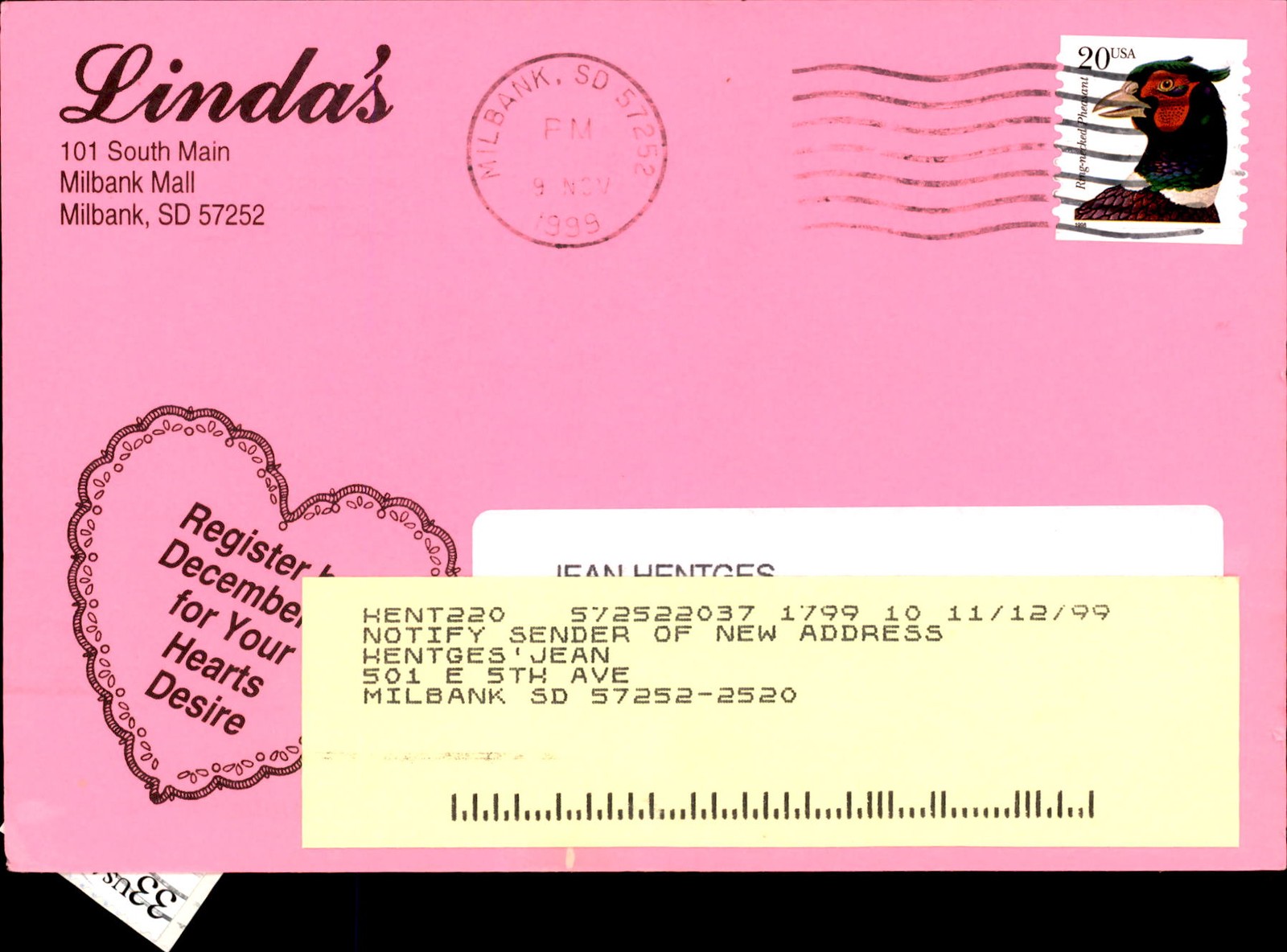 Milbank Mall Holiday Heart's Desire Event 1999 Postcard