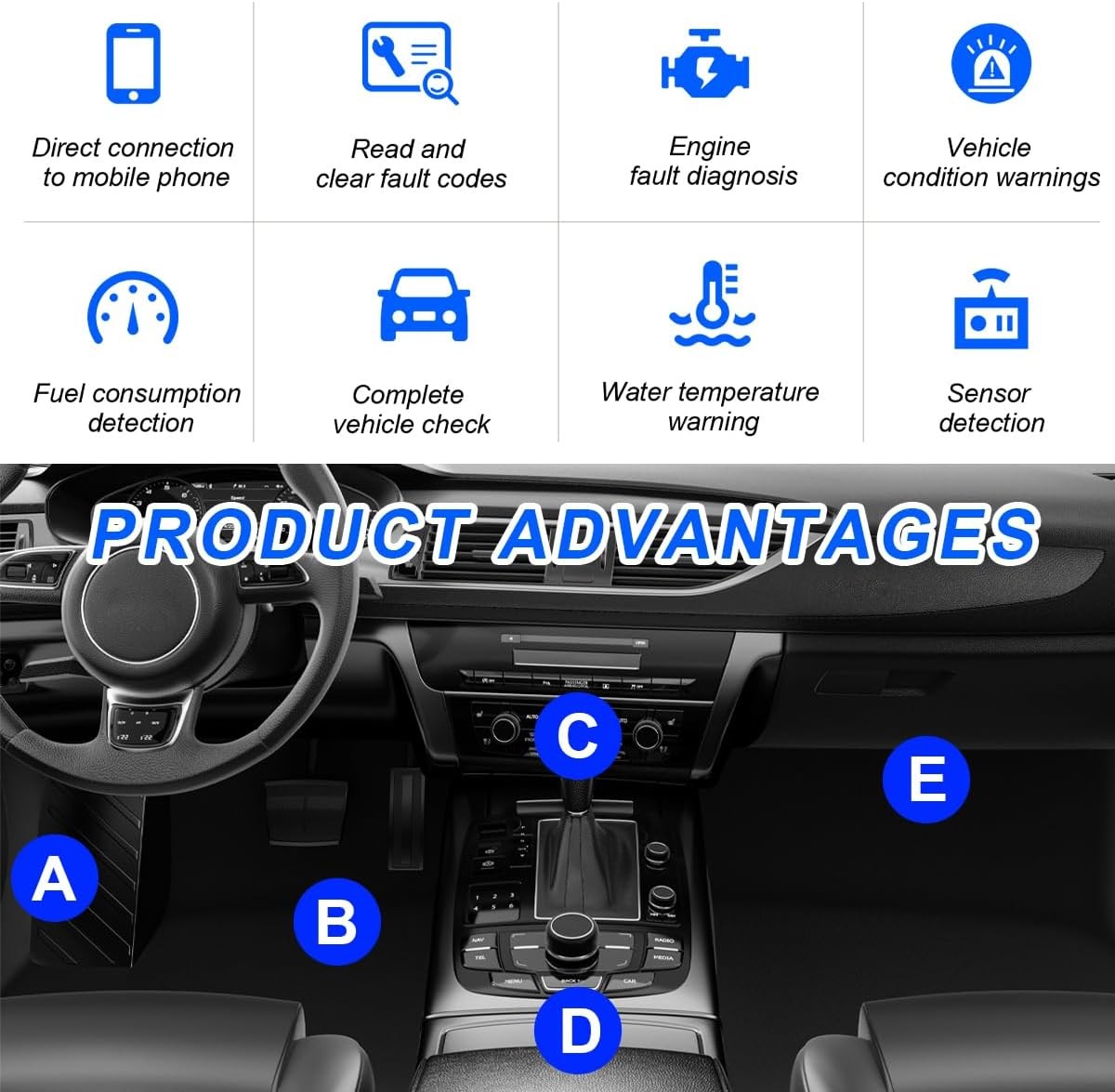 2 PCS ELM327 OBDII Car Auto Diagnostic Scanner, Professional Wireless Bluetooth