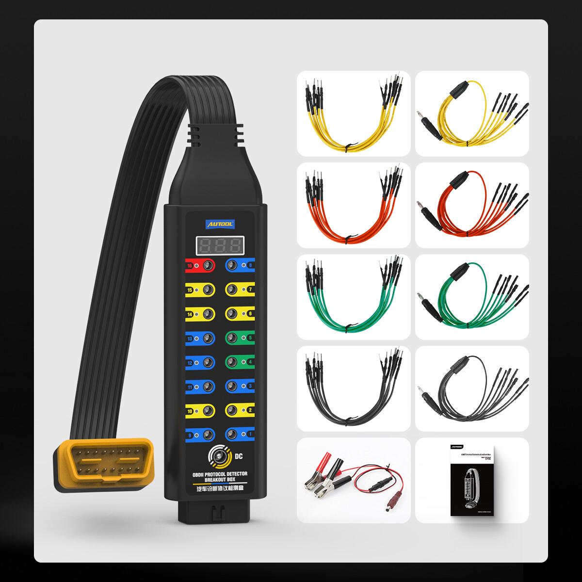 OBD2 Breakout Box Auto OBDII Protocol Detector LCD Display 16 Pin CAN Bus Test