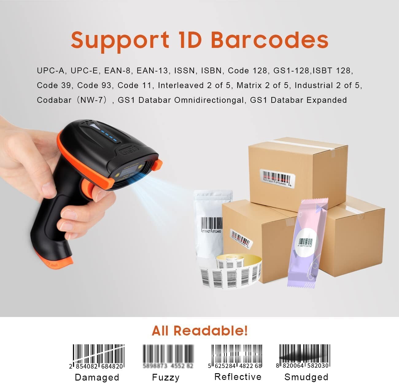 Barcode Scanner with Anti Shock Cover - 2 in 1 Wireless & USB Wired Connection
