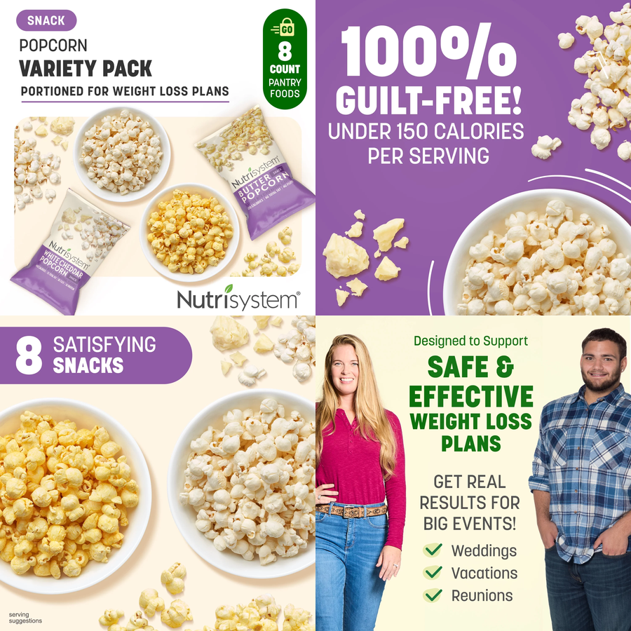 Nutrisystem Popcorn Variety Pack, White Cheddar and Butter, 8 Count