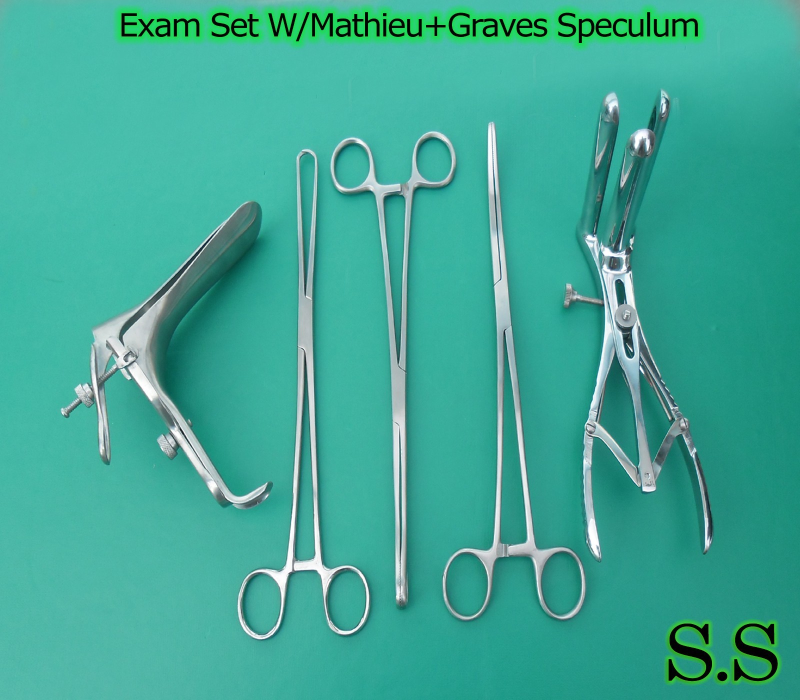Exam Set w/Mathieu+Graves Speculum Medium+Spong Forceps Gynecology Instru DS-936
