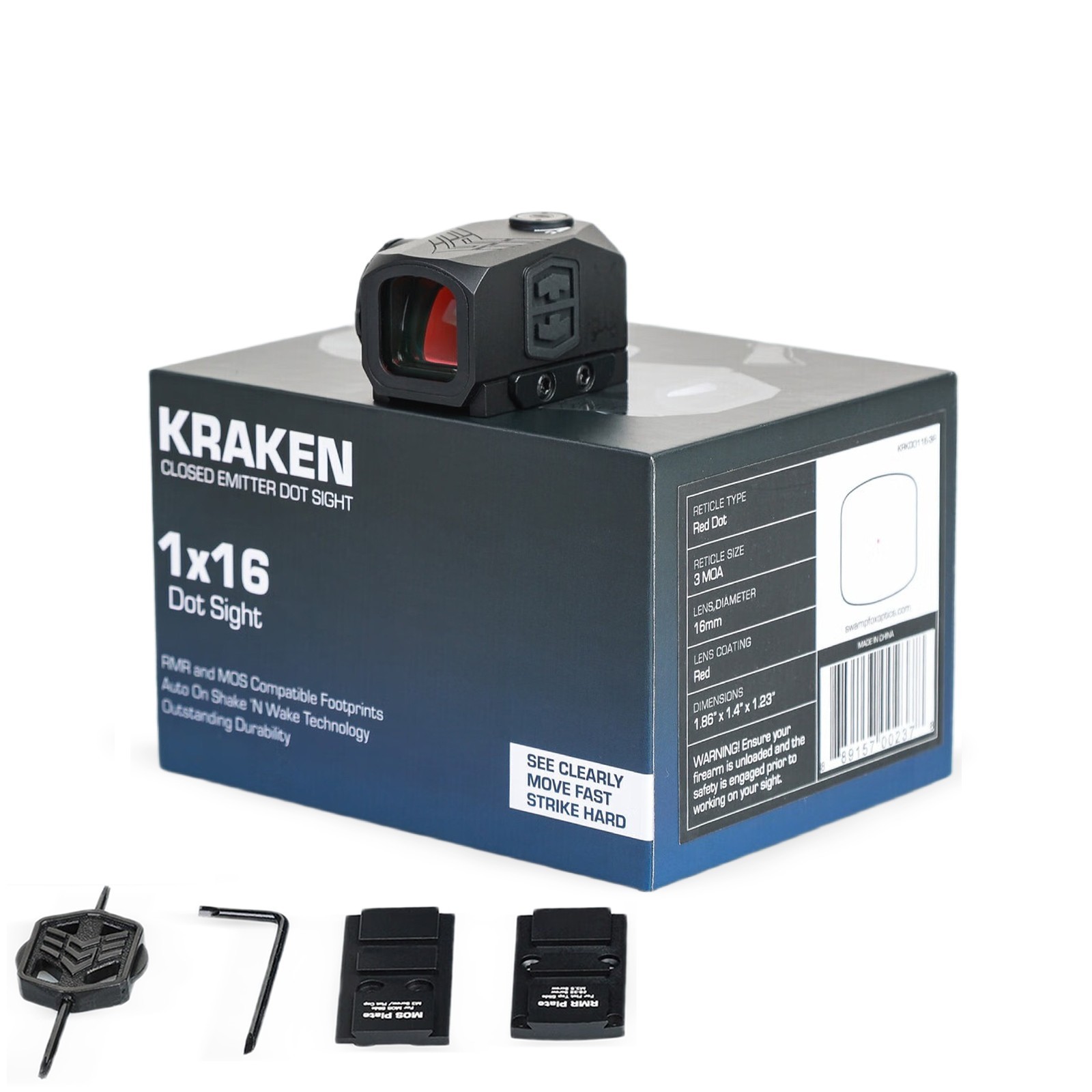 Swampfox Optics Kraken Green / Red Dot Sight 1x16 3 MOA W/ RMR & Glock MOS