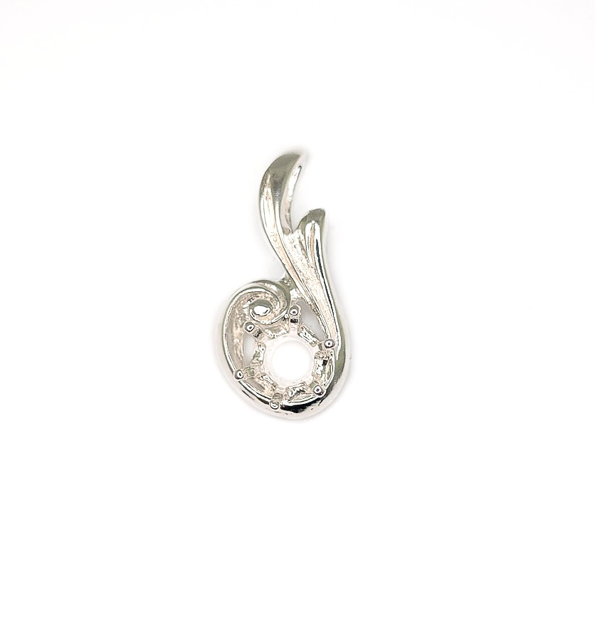 7 mm Round Fancy Swirl Hidden Bail Sterling Silver Pendant Setting
