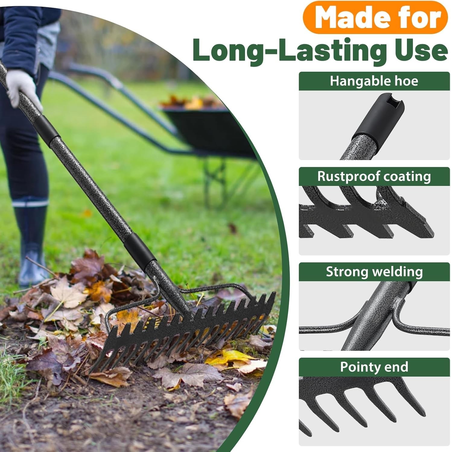 Garden Rake for Leaves, Grass, Weeding