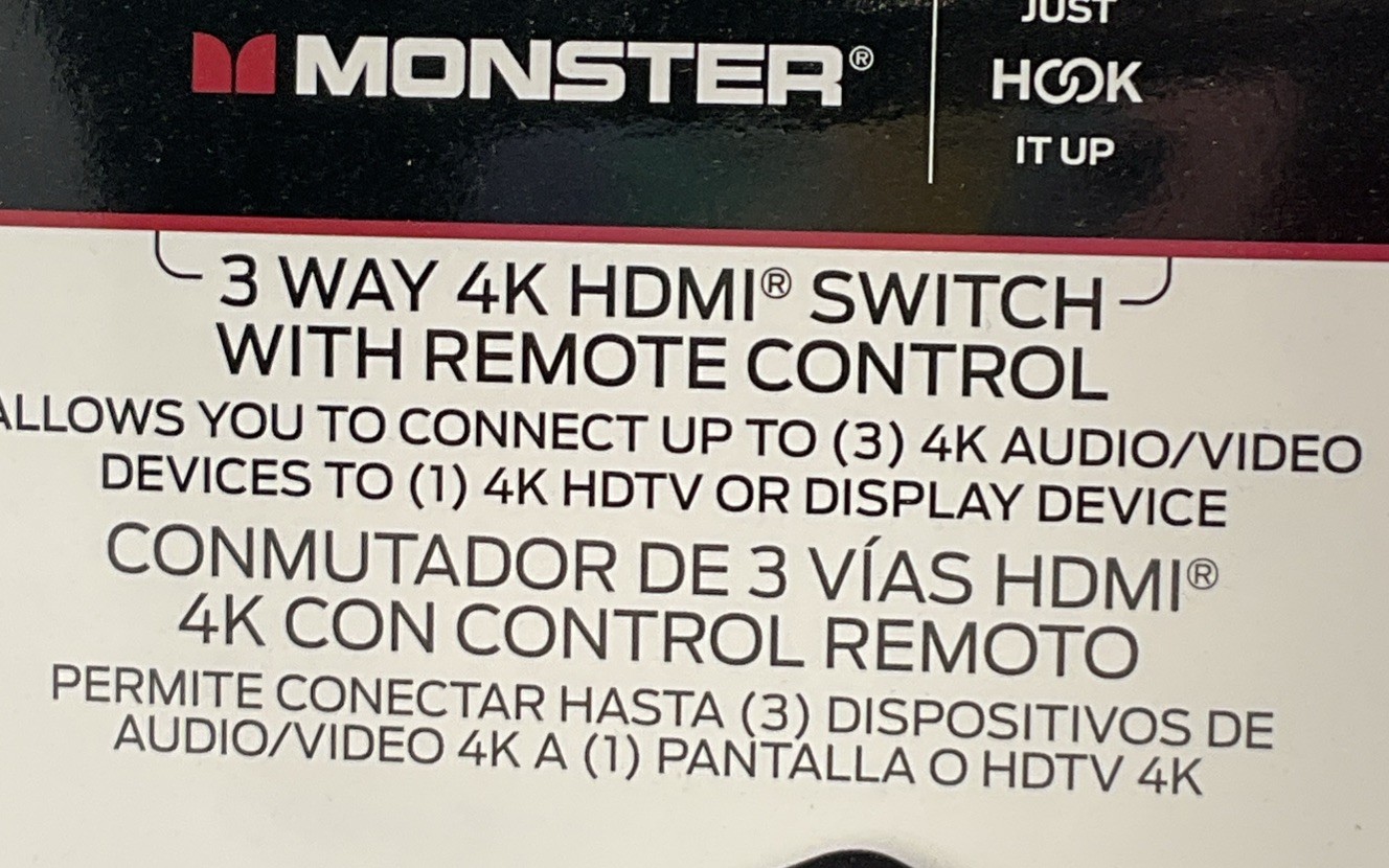 Monster Just Hook It Up 3 way HDMI Switch with remote control