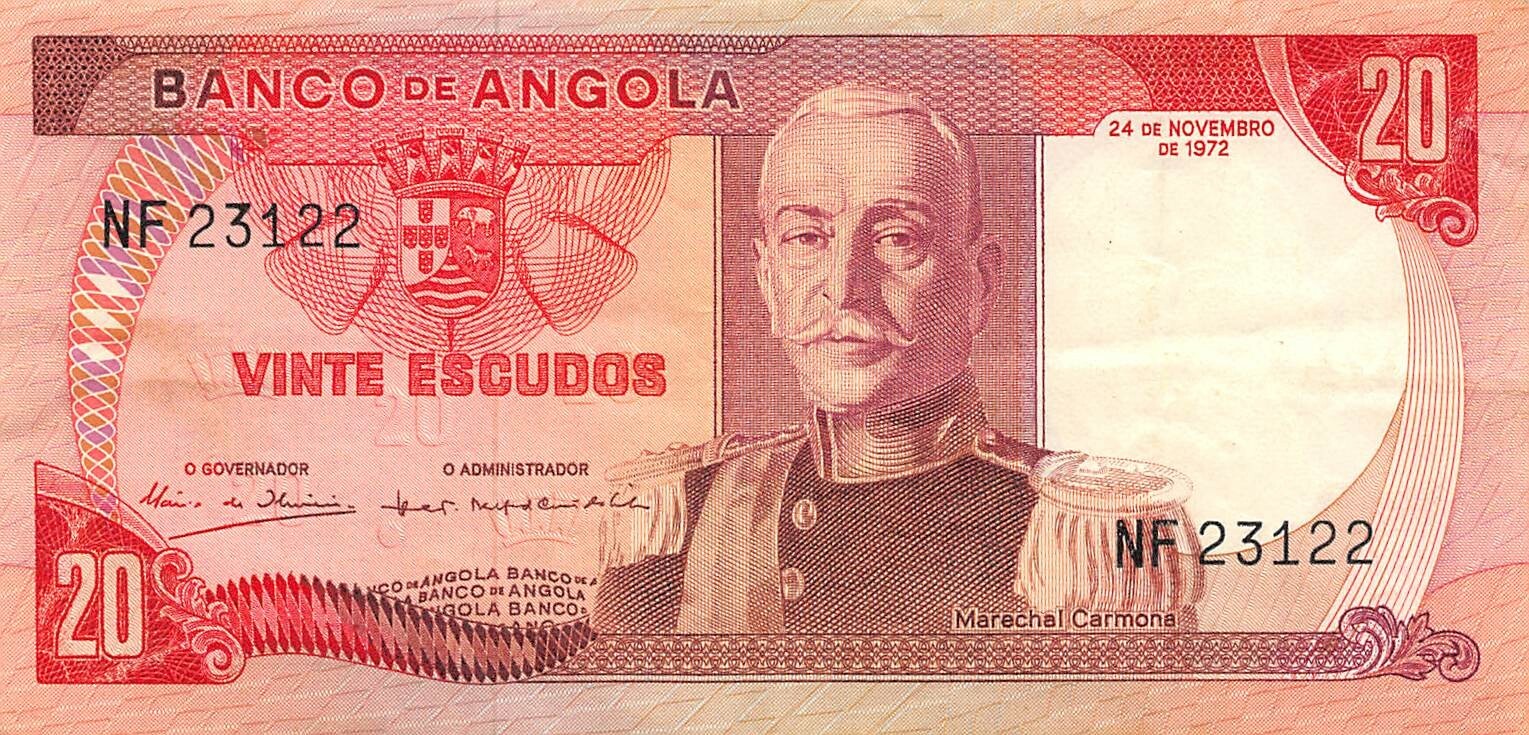 Angola  20  Escudos  24.11.1972  Series  NF  Circulated Banknote LAJ