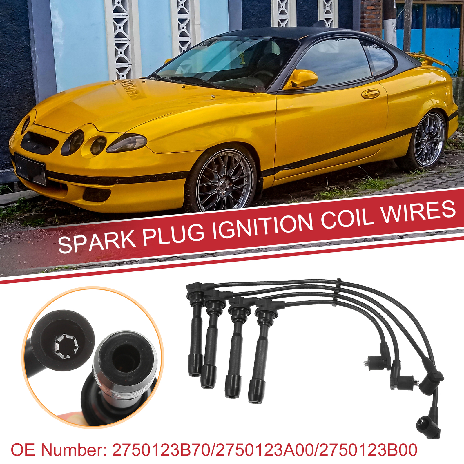 4pcs Spark Plug Wire Ignition Coil Cable No.2750123B70 for Hyundai Elantra 1.8L