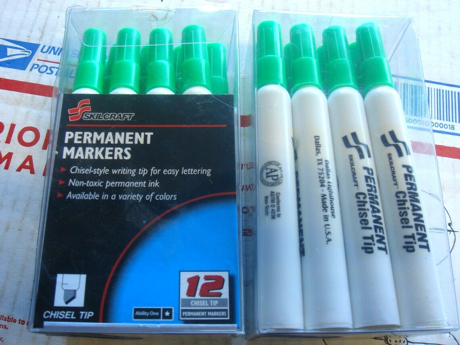 (2) pk OF 12 ABILITY ONE 7520-00-973-1061 Permanent Marker Green Chisel