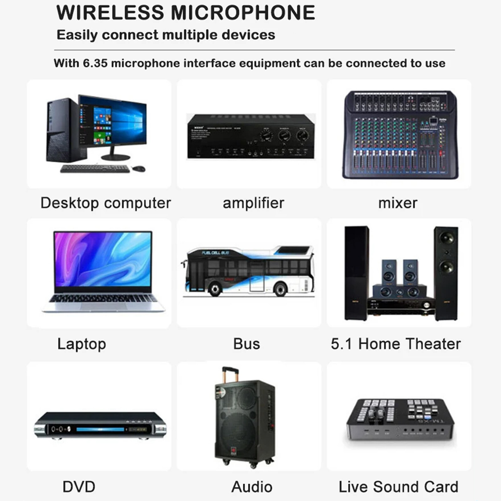 Wireless Microphone Metal Rechargeable Cordless Dynamic Mic System with Receiver