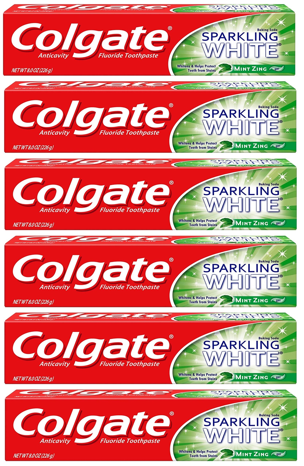 Colgate Sparkling White Mint Zing Gel Toothpaste 8oz Pack of 6 Stain Fighting