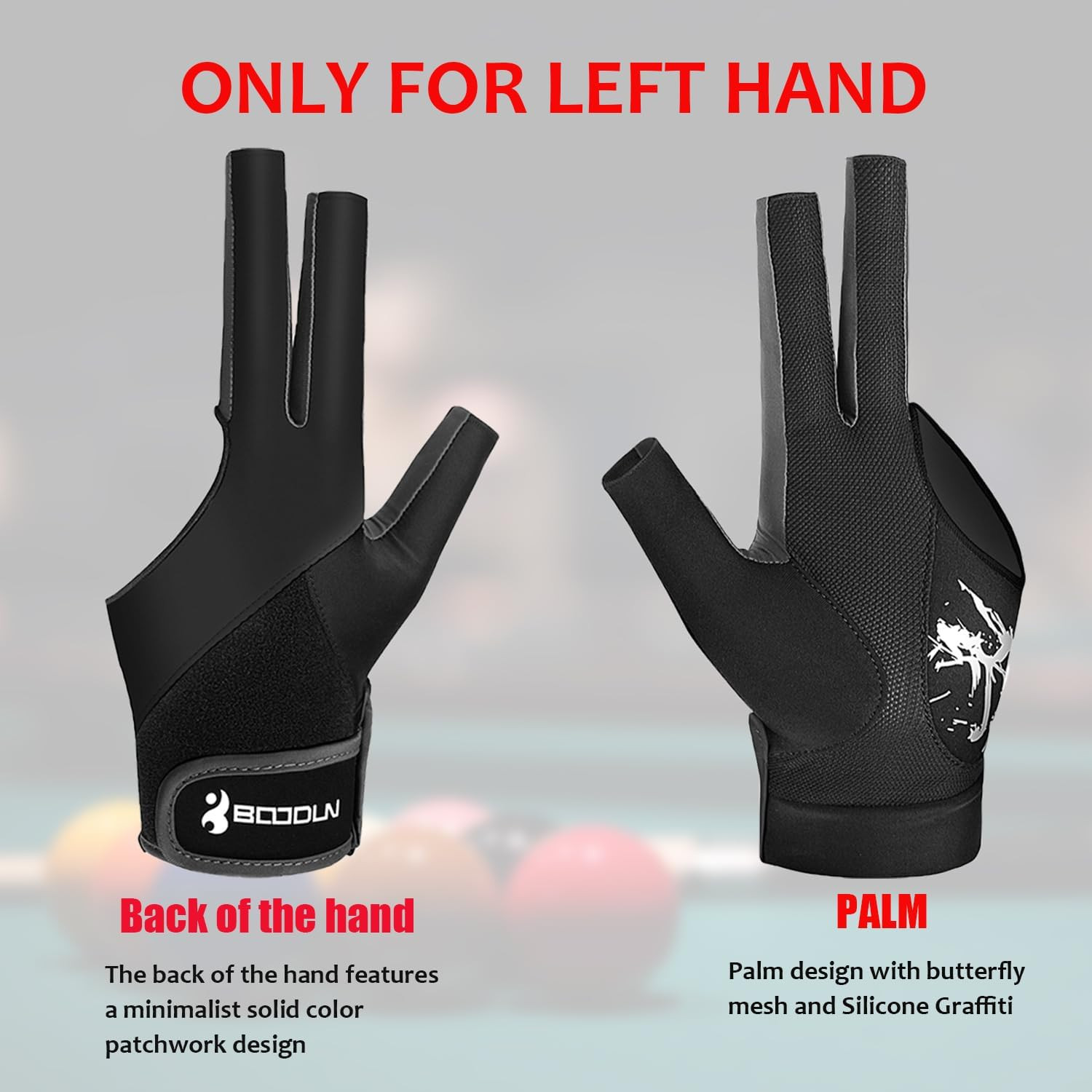 Billiard Pool Glove for Left Hand 3 Finger 1 PACK