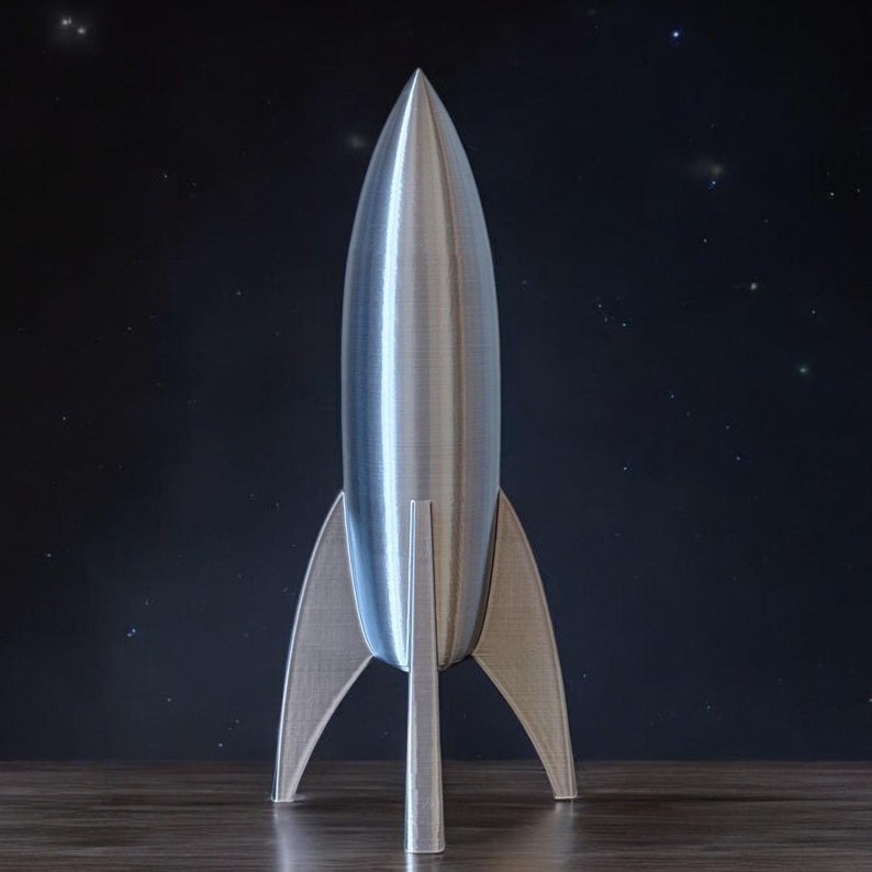 Silver Rocket Ship, Retro Rocket Ship Model, Rocket Decoration,Space Theme Decor
