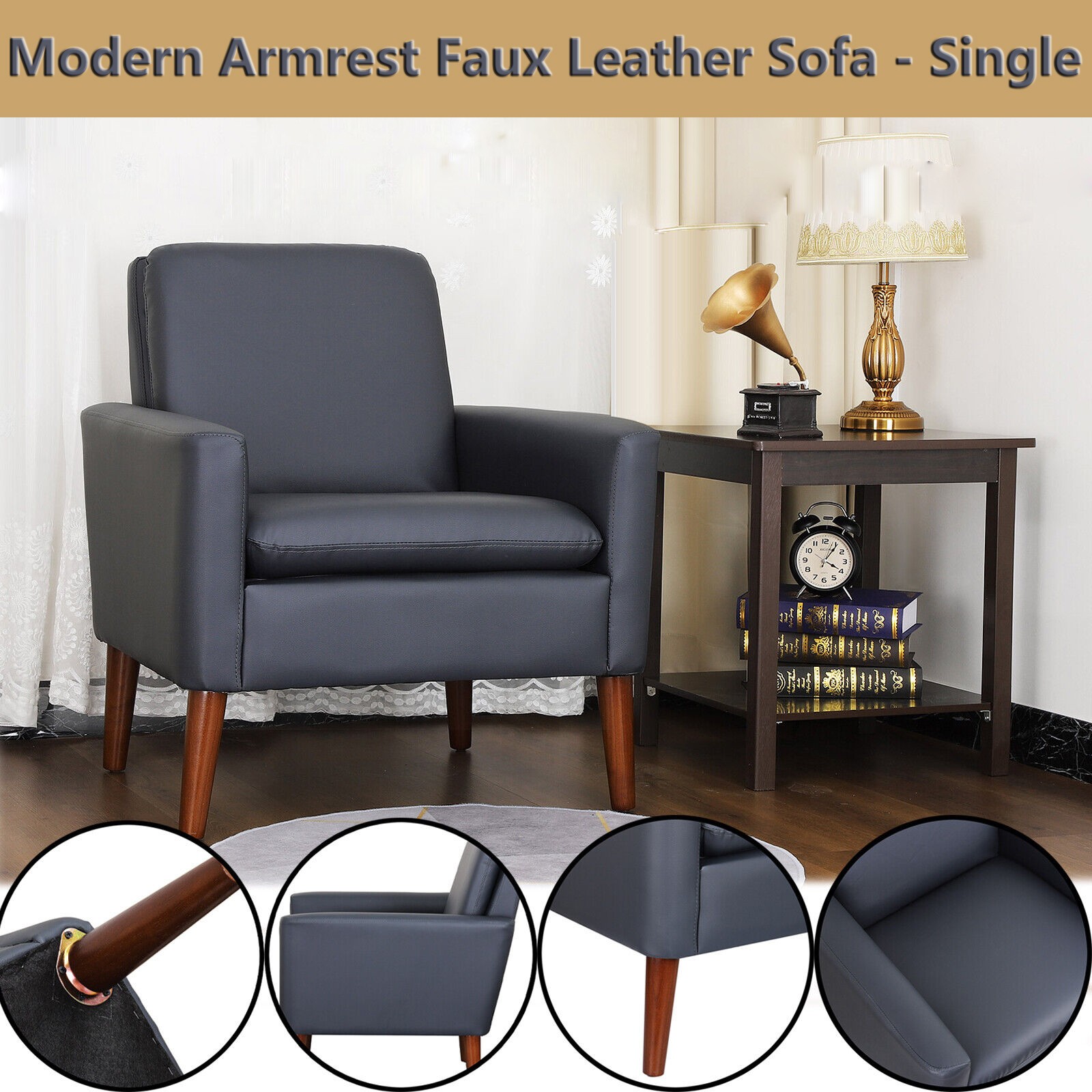 Faux Leather Accent Chair Modern Single Sofa Chair Upholstered Lounge Armchair