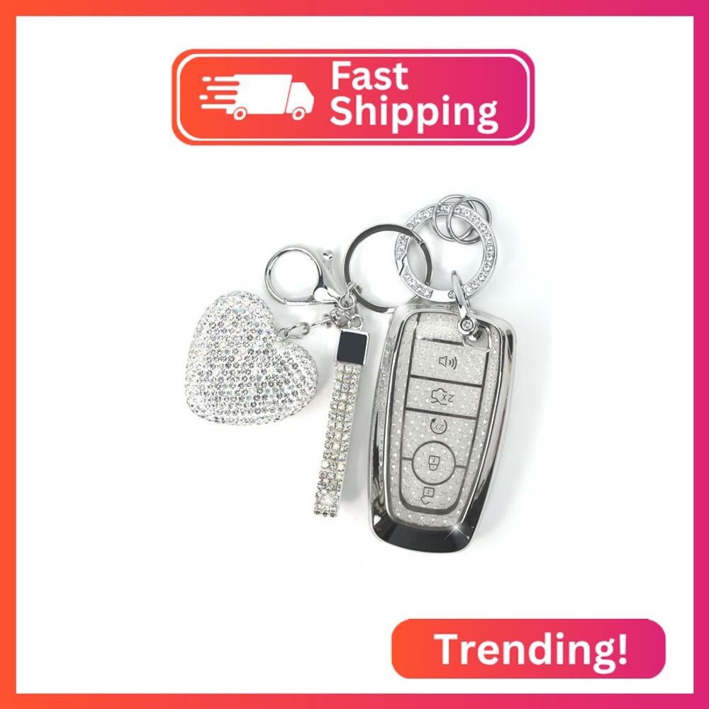 YIKECASE Key Fob Cover with Diamond Keychain for Women, Car Key Holder Compatibl