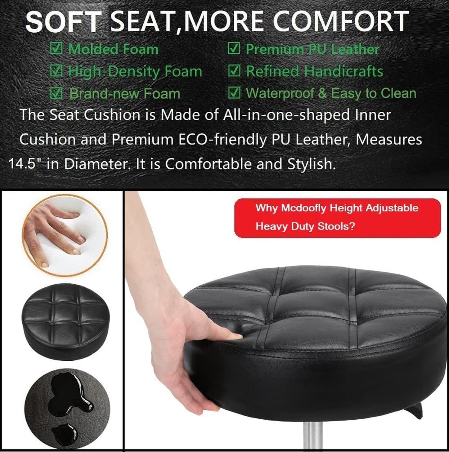 Adjustable Heavy Duty Stool - Rolling Stools with Locking Caster Wheels - Swi...
