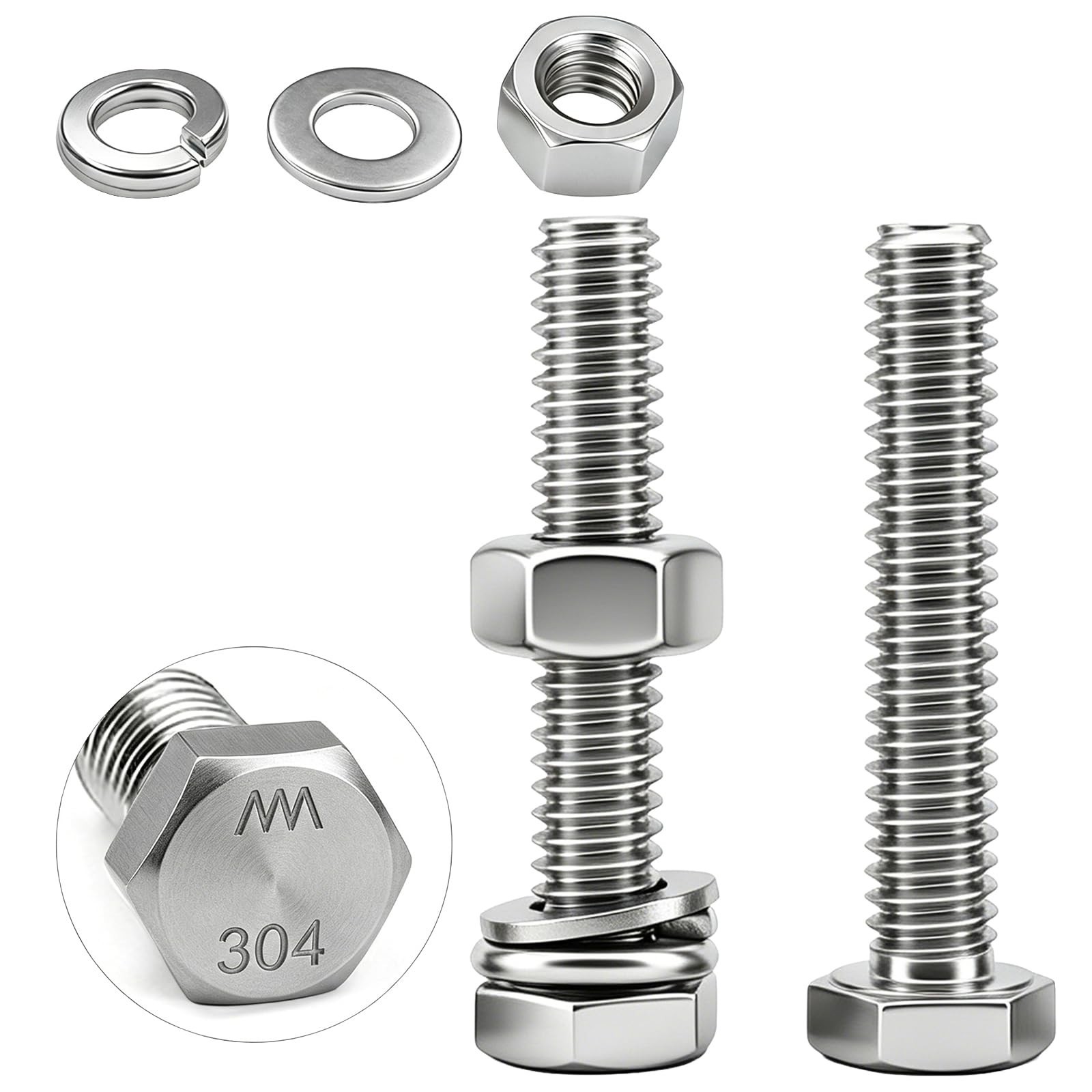 20 Sets 1/4-20x2 Bolt and Nut Set, Flat & Lock Washers Included,80PCS | 304 S...