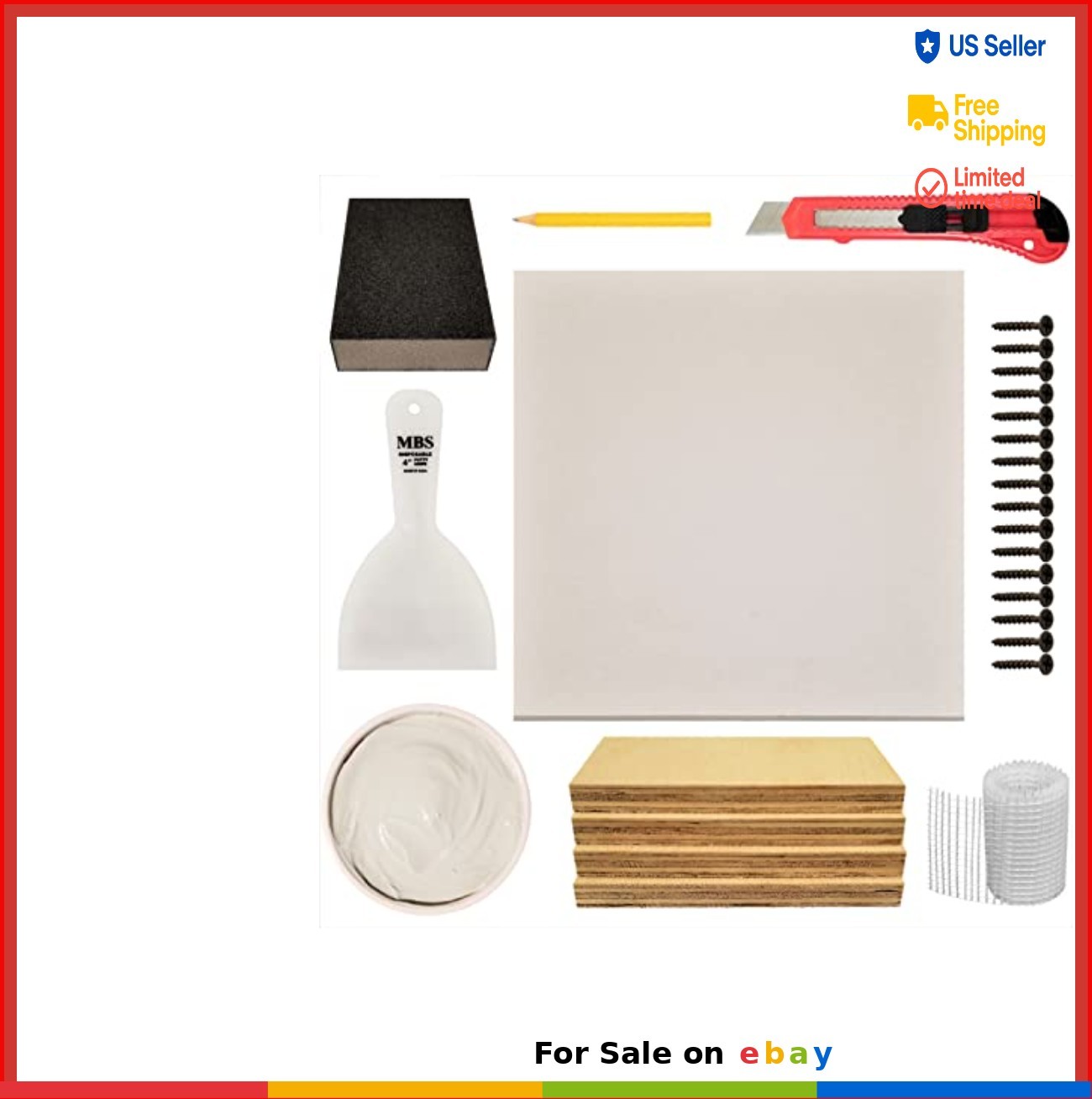 Drywall Repair Kit 12 x 12 x 0.5 Inch Large Panel Tools Putty Sanding Block Tape
