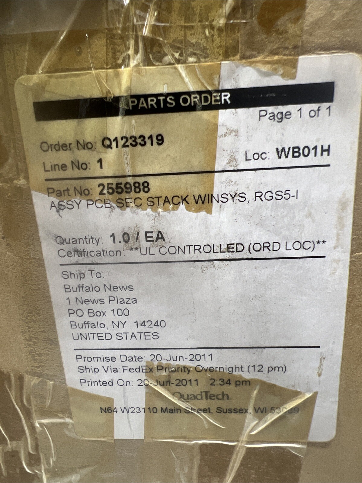 QUADTECH SEC Stack Assy RGS5-Integrated Control Assembly Used Surplus