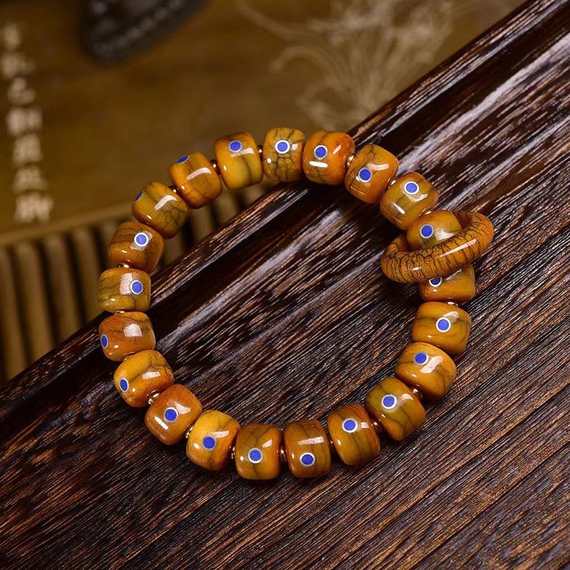 Tibetan Lapis Lazuli Inlaid Bucket Bead Bracelet, Running Loop Retro Bracelet