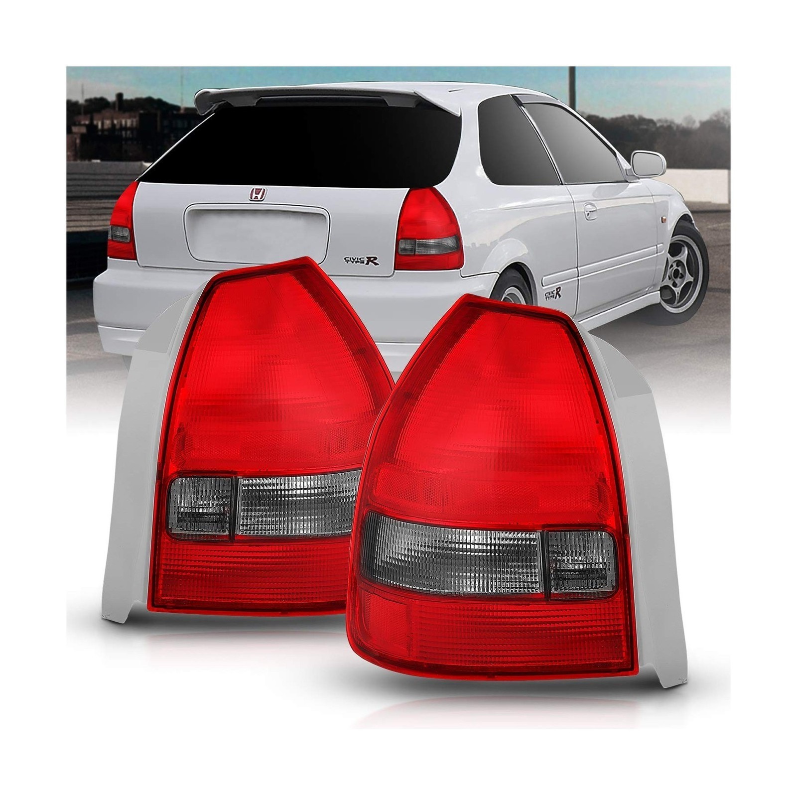 Brake Taillights - Red Smoke Pair - Fit 96-00 Honda Civic 3Dr Hatchback