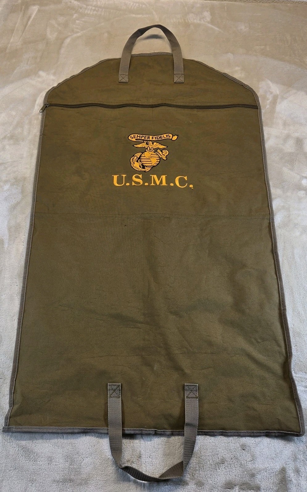 USMC Garment Bag Olive Drab Canvas Suit Uniform Travel Bag Semper Fidelis 36" x