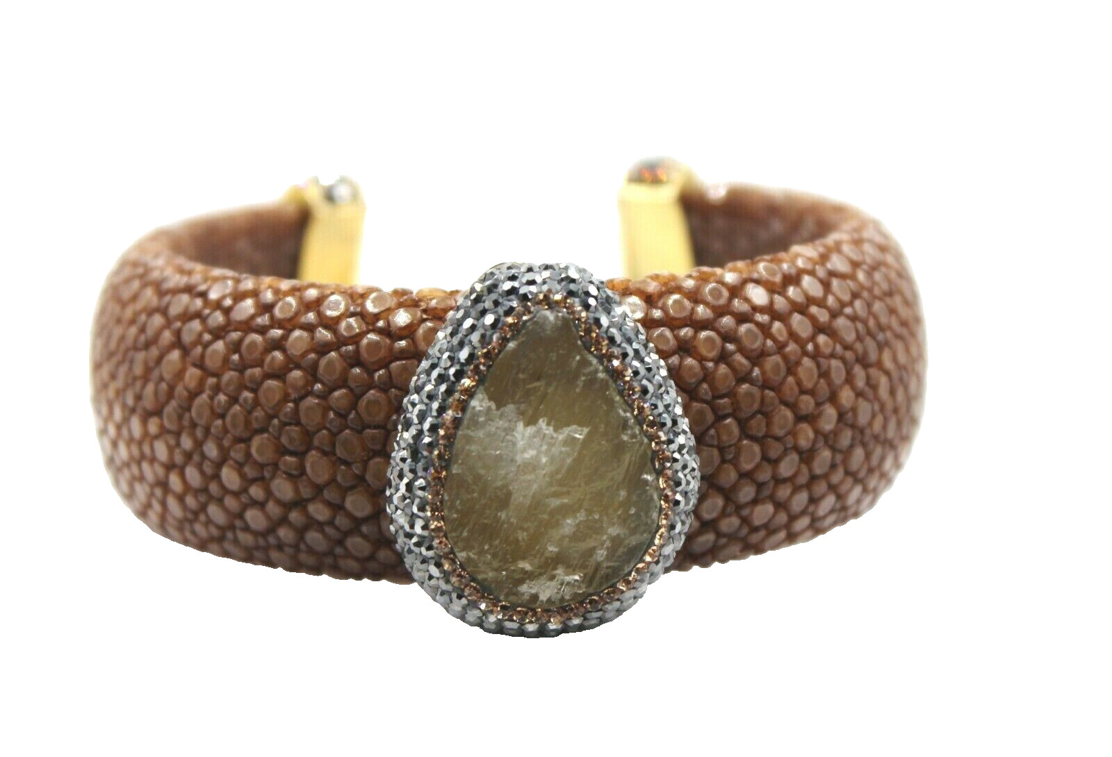 Handcrafted Turk Brown Leather Stone Cuff Bangle Bracelet Made In Turkey