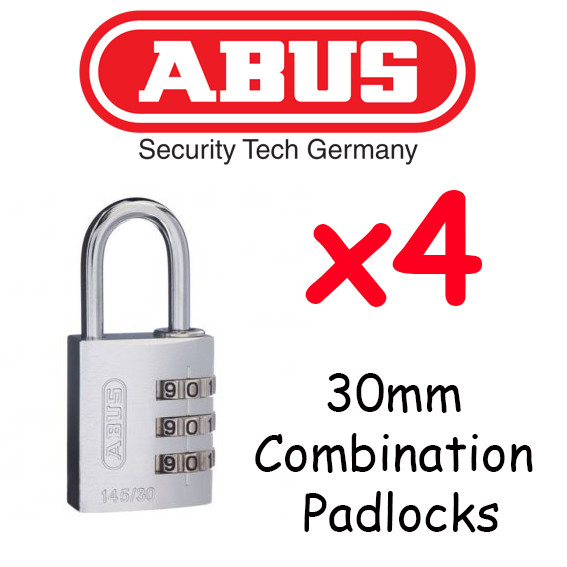 ABUS Combination Padlocks - Resettable 30mm  x4  BULK LOT High quality - SILVER