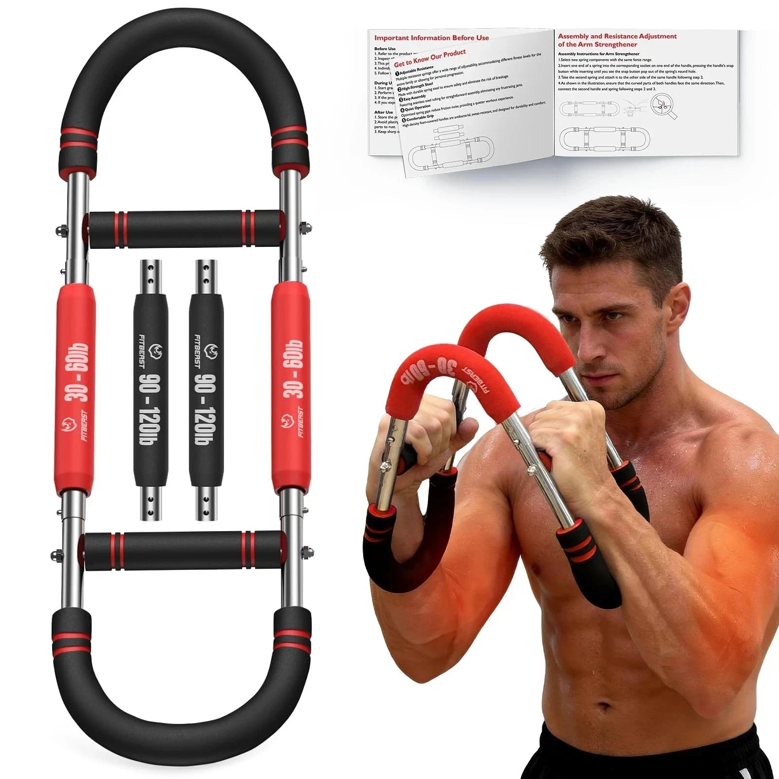 Twister Arm Trainer, 4 Progressive Resistance Levels (30-120 lbs), 4-Spring A...
