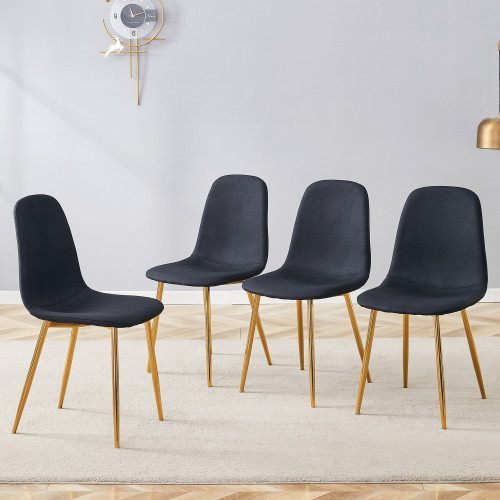 Luxury Simple Chair - Set Of 4 BLACK Linen-Cotton Material High Resilience
