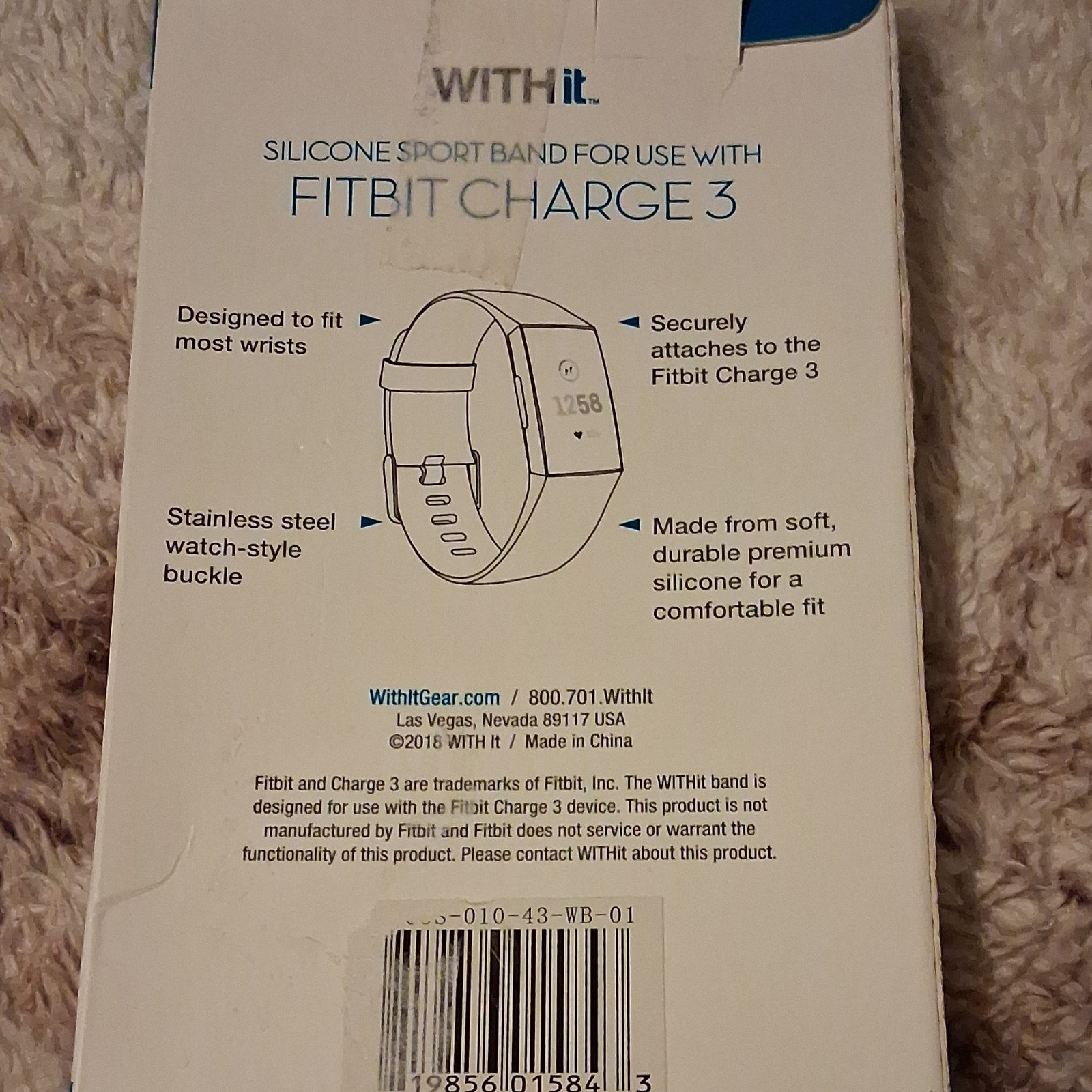 WITHit Adjustable Silicone Replacement Band for Fitbit Charge 3 Gray/Red