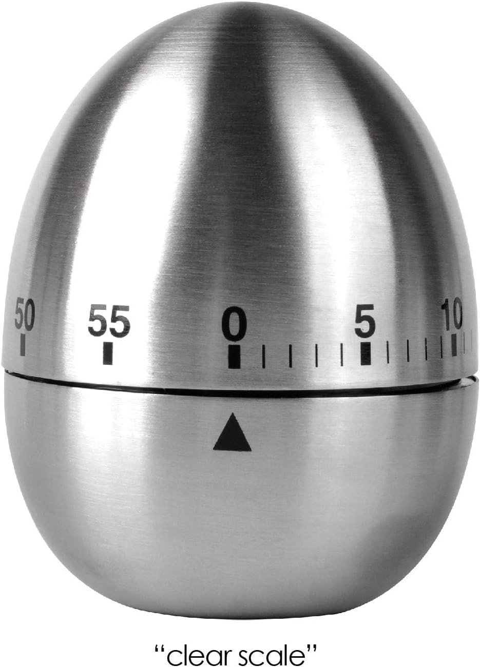 60 Minute Mechanical Kitchen Timer Stainless Steel Egg Shape Silver