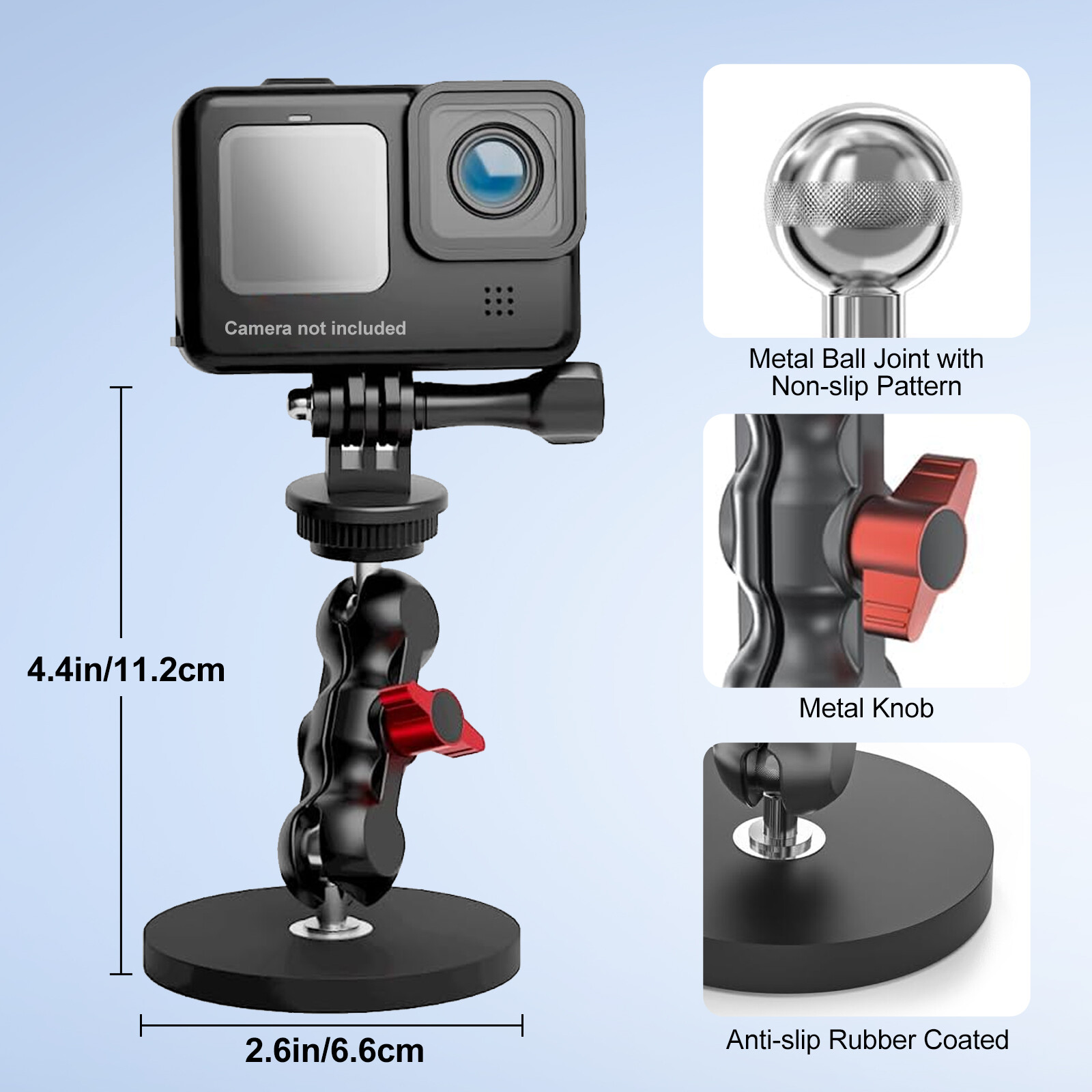 Magnetic Camera Mount for GoPro 13/12/11 DJI AkASO with 360° Rotation Ball Head