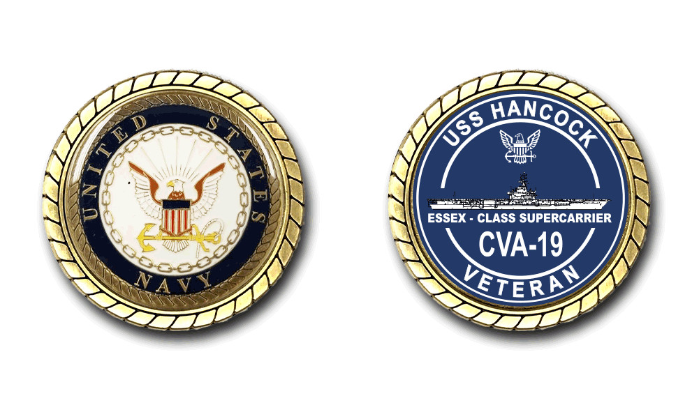 US Navy USS Hancock CVA-19 Silhouette Veteran Challenge Coin