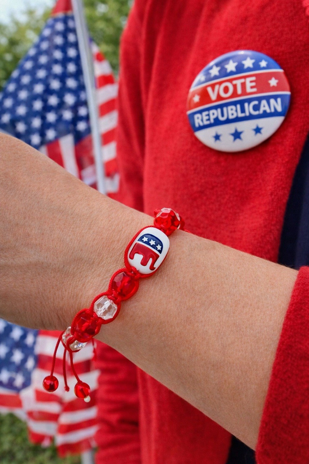 Republican Bracelet GOP Party Elephant Red Pull string Woman Election USA