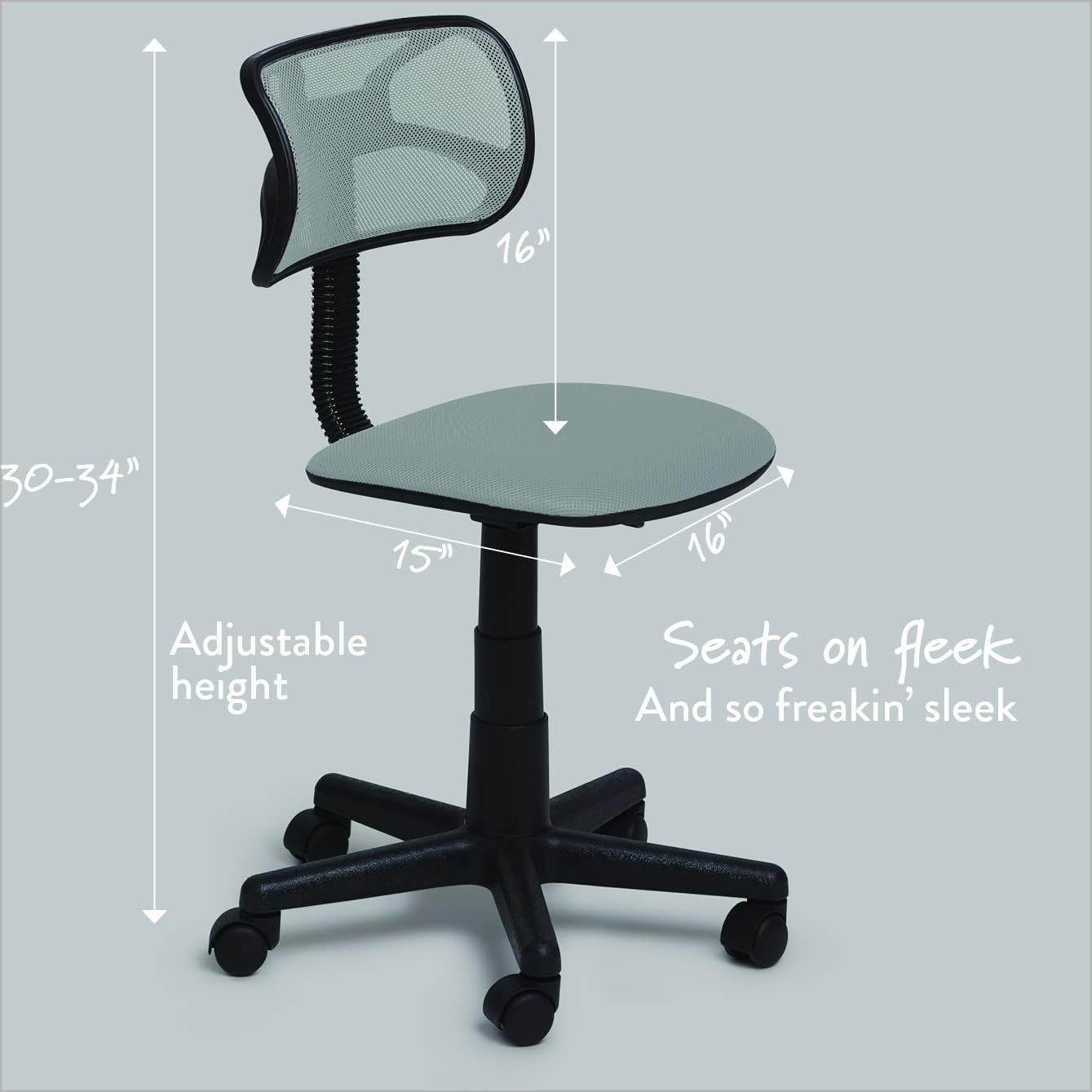 Urban Silver Swivel Mesh Desk Chair with Caster Wheels - 21D x 21W Dimensions
