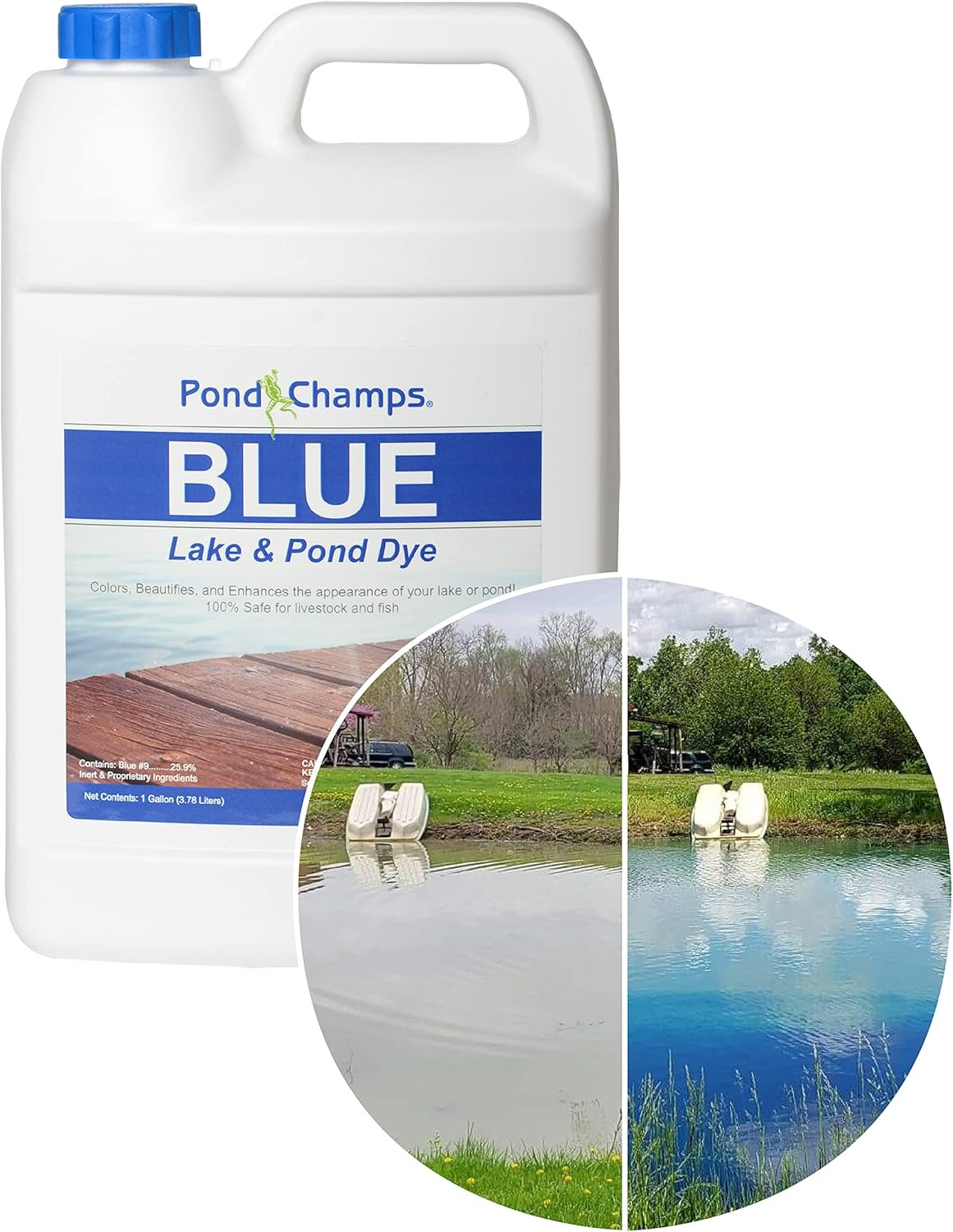Blue Lake and Pond Dye - One Gallon of Professional Lake & Pond Dye - Treats up