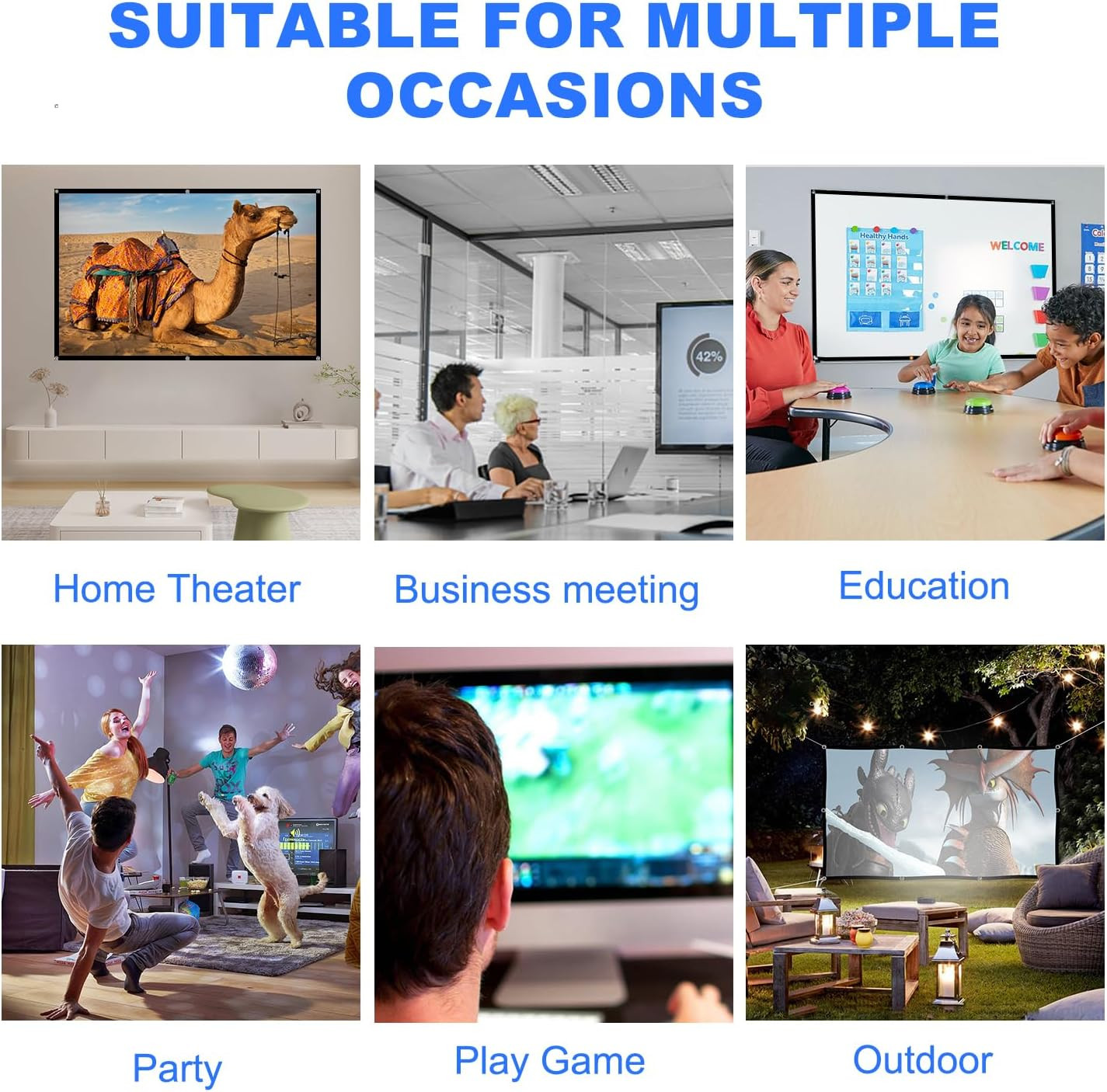 100 Inch Projector Screen, Foldable Washable Portable Rear Front