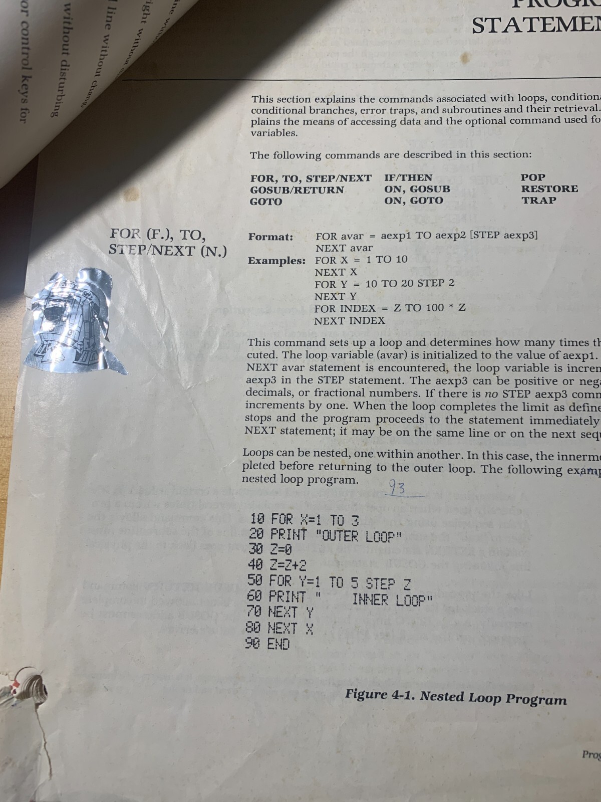 Vintage Atari 400 800 Personal Computer Basic Reference Manual 1980 Loose Leaf
