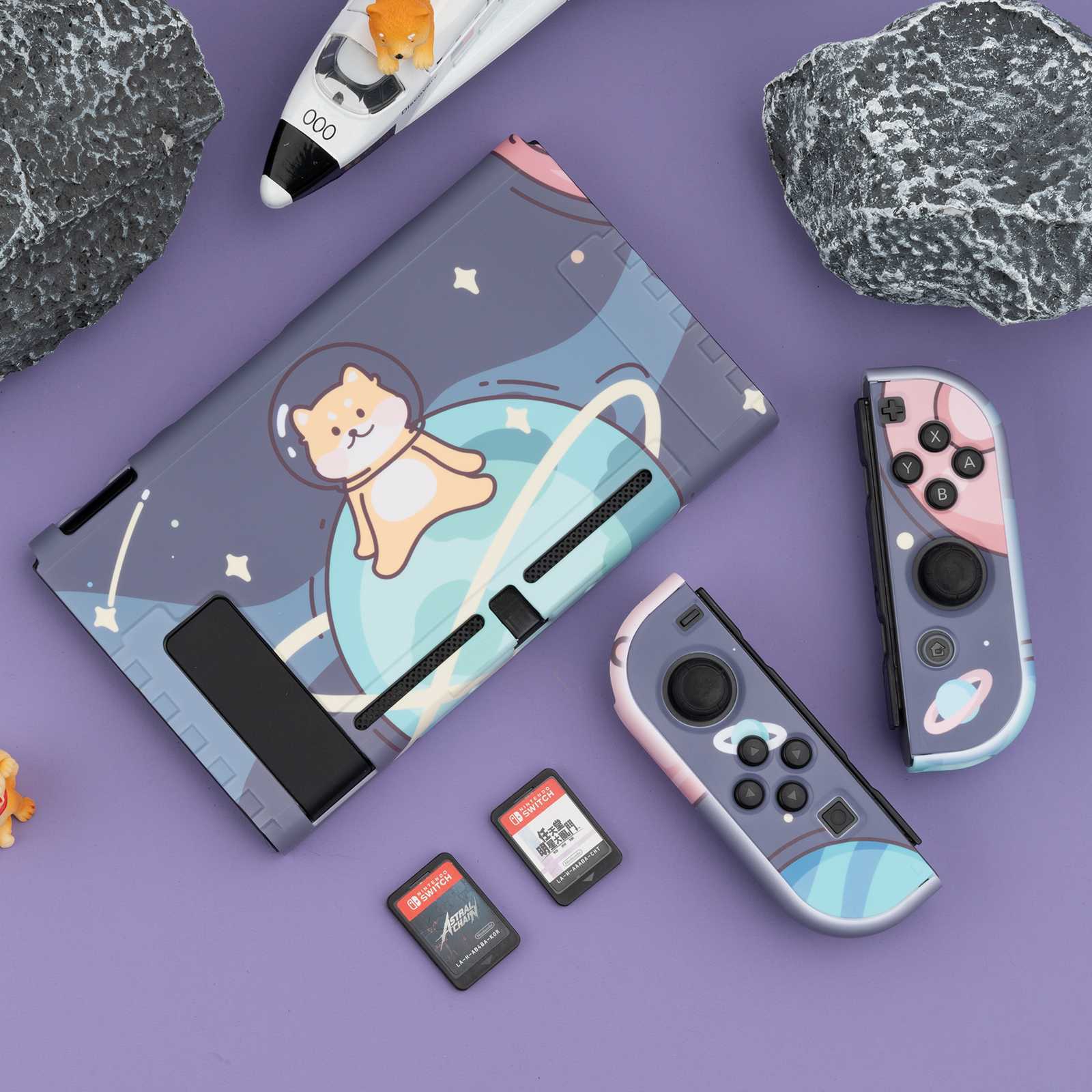 GeekShare Protective Case for Nintendo Switch 2017 Slim Hard Shell Space Cat