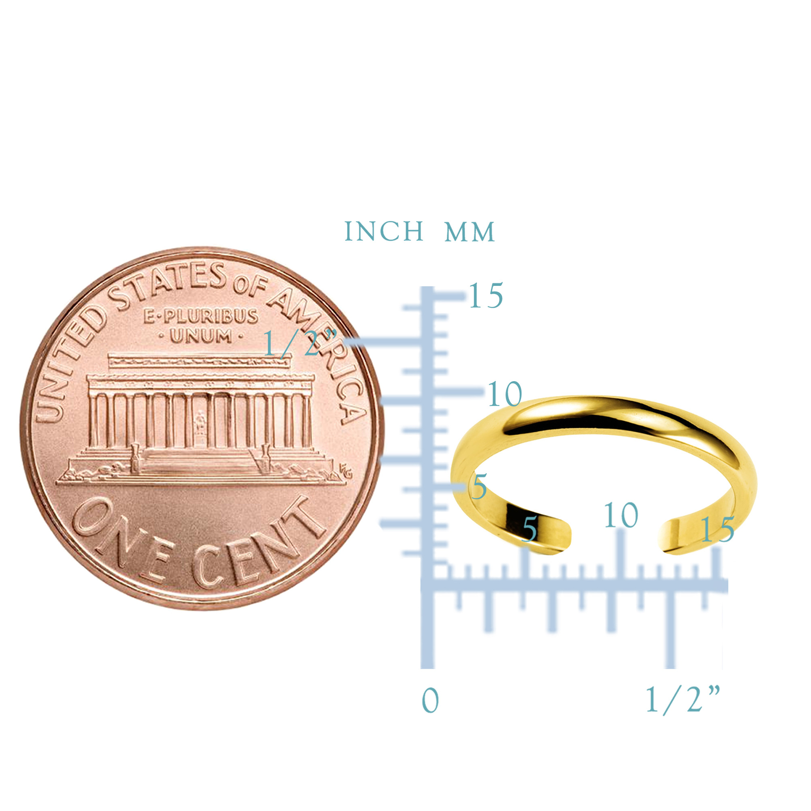 14K Yellow Gold Shiny Cuff Style Adjustable Toe Ring 3mm Width